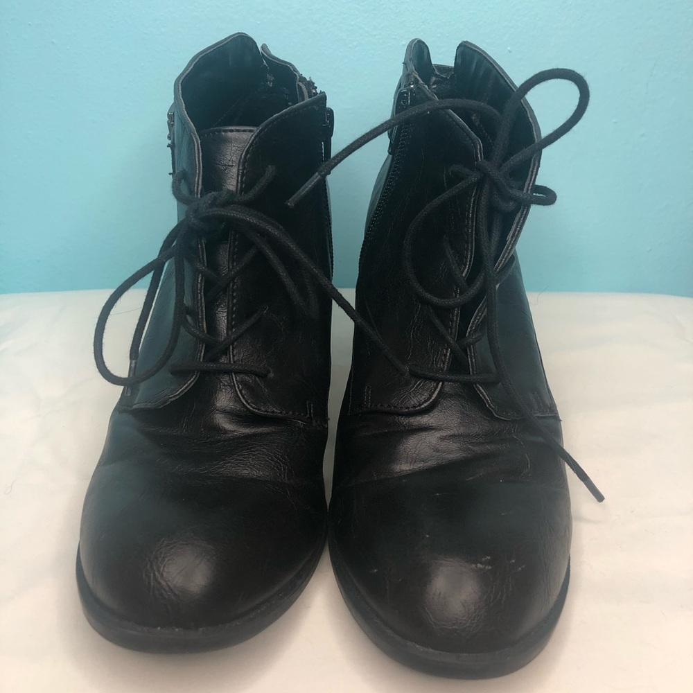 DIBA black lace up block heel ankle booties